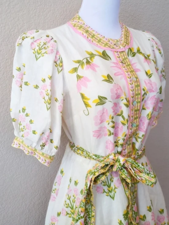 A Loves A linen blend floral belted puff sleeve dress - Picture 6 of 12